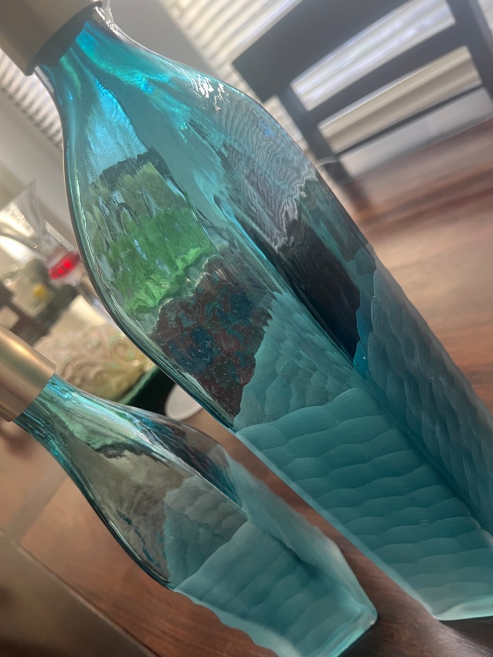The Uttermost Annabella Teal Blue Textured (2 piece set) Glass Bottles Accents - Picture 7 of 10